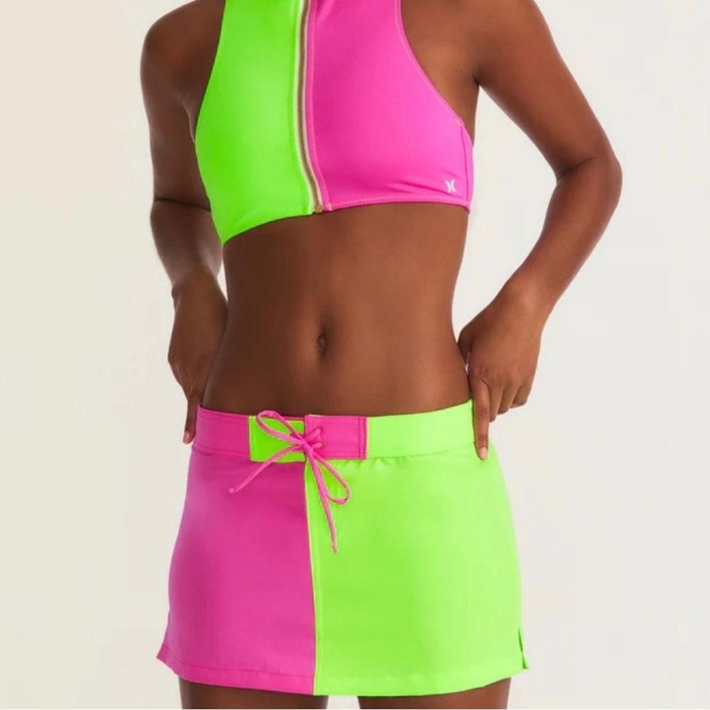 LoveShackFancy Neon Pink and Green Swim Skirt